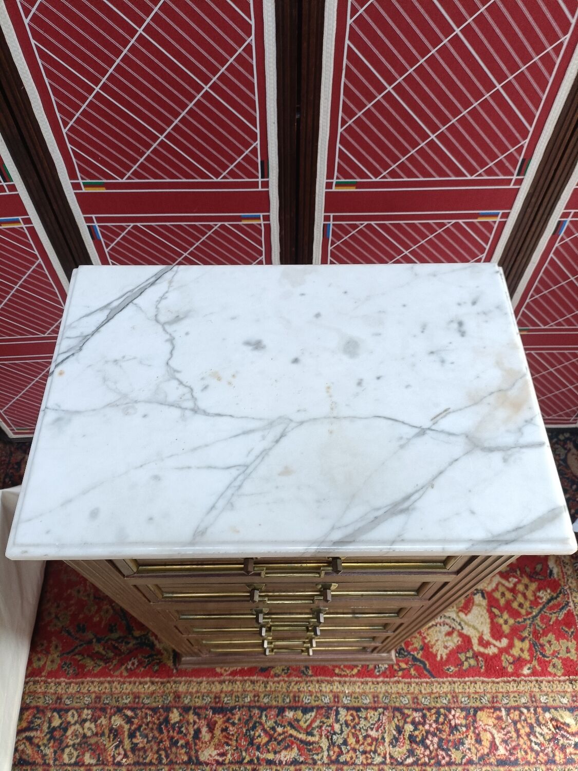 Chiffonier or semainier Louis XVI style, 6 drawers and white marble