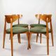 Scandinavian design dining room chairs in green velvet, set of 4