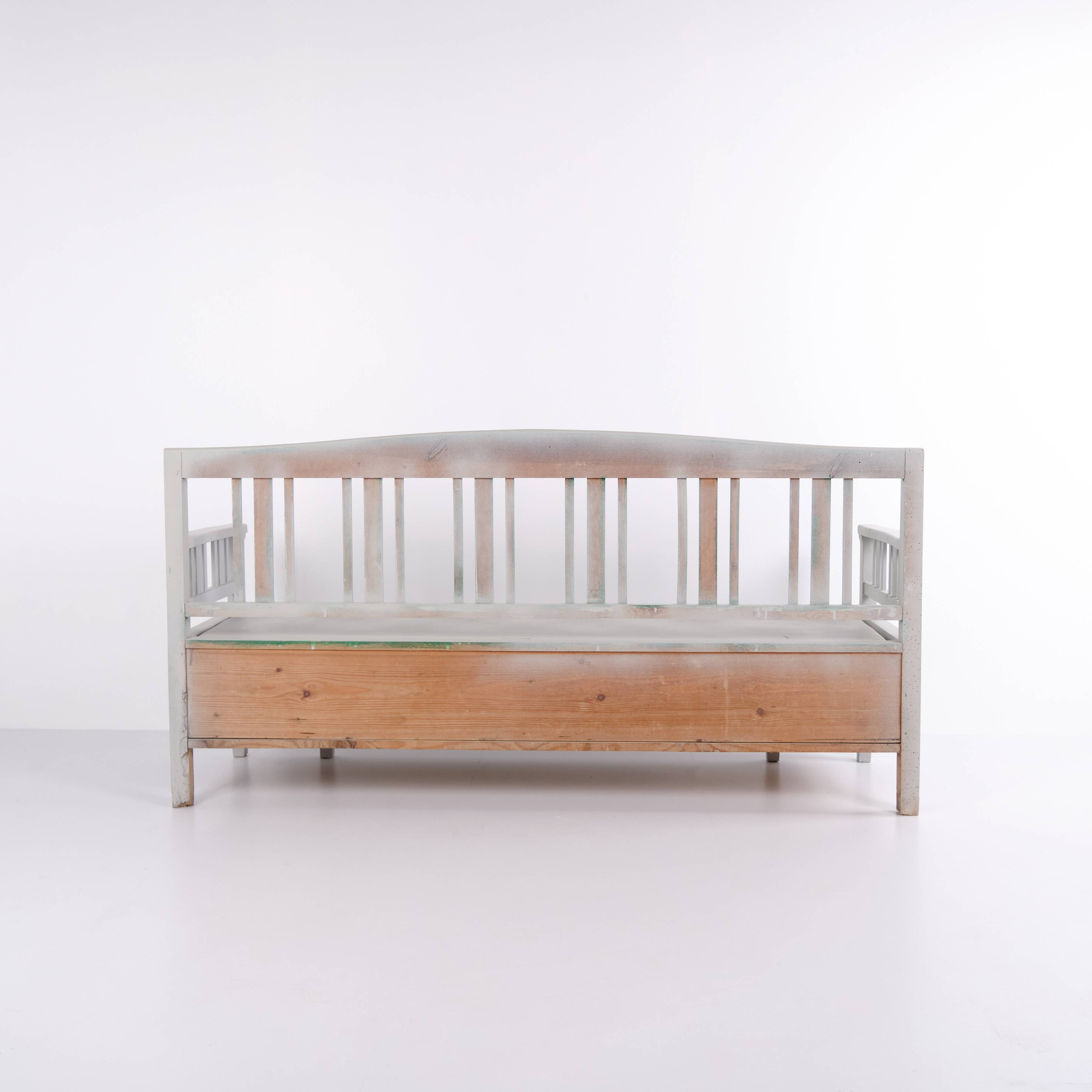 Swedish bench – grey painted – antique – painted pine – c. 1860s