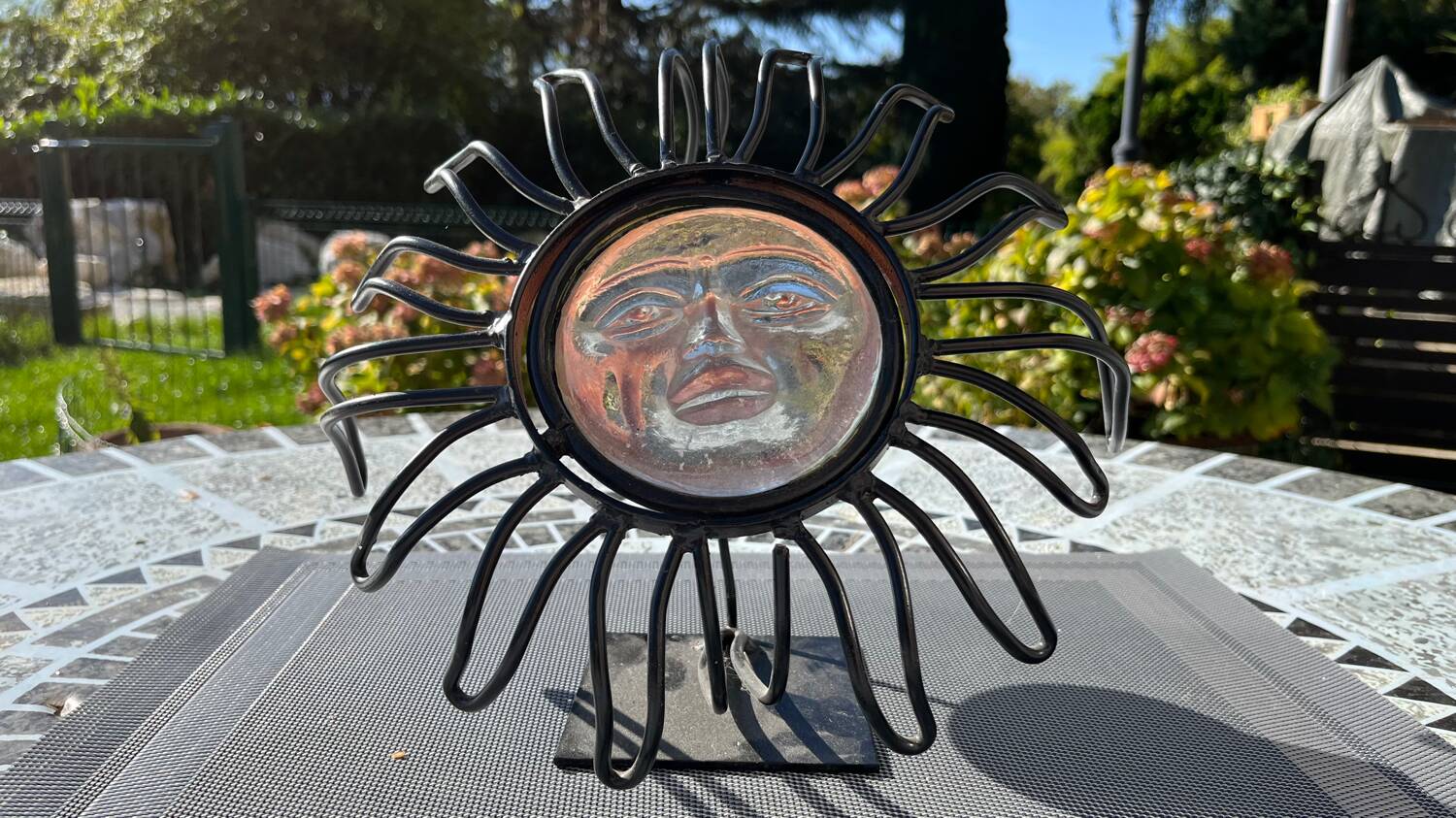 Vintage size iron and glass candle holder