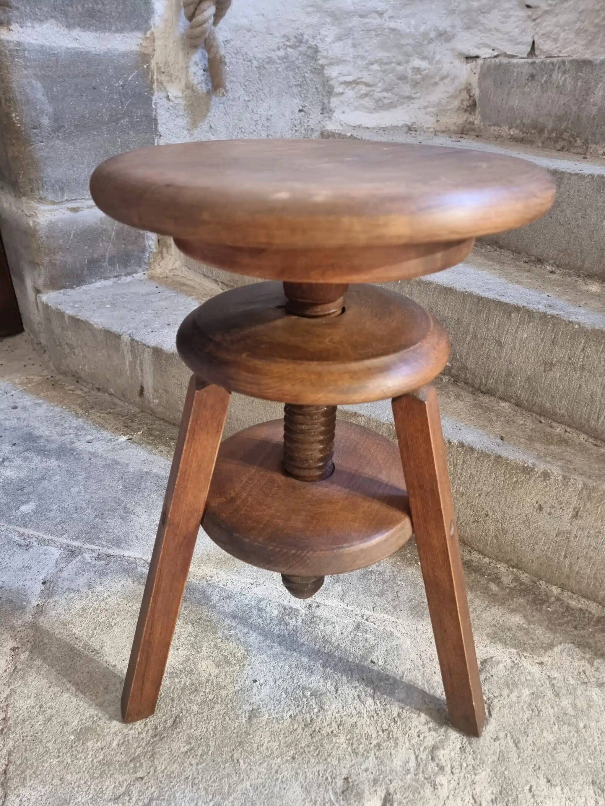 Vintage French adjustable beech stool, 1950s