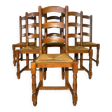 Set of 6 solid wood chairs with straw seat - Rustic style