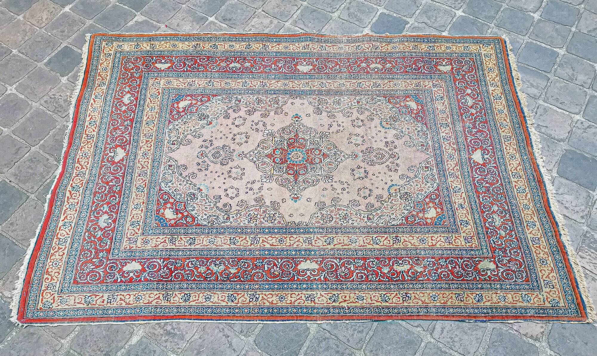 Ancient Persian Oriental rug handmade Tebriz 1.74 x 1.25 m