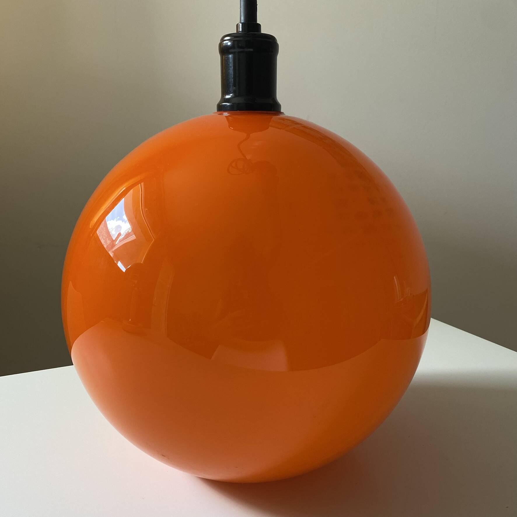 Vintage orange opaline pendant light, 1970s