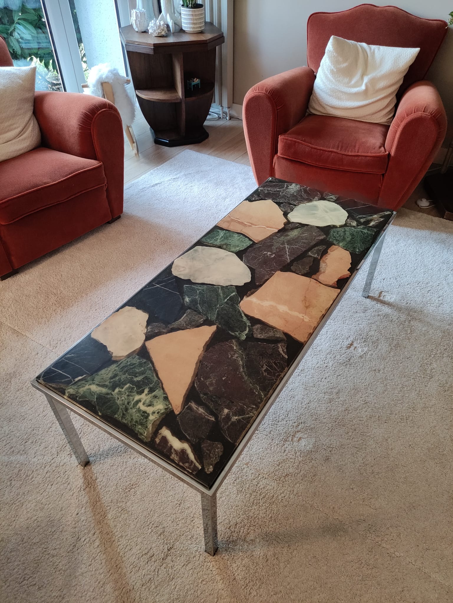 70s vintage chrome and resin coffee table