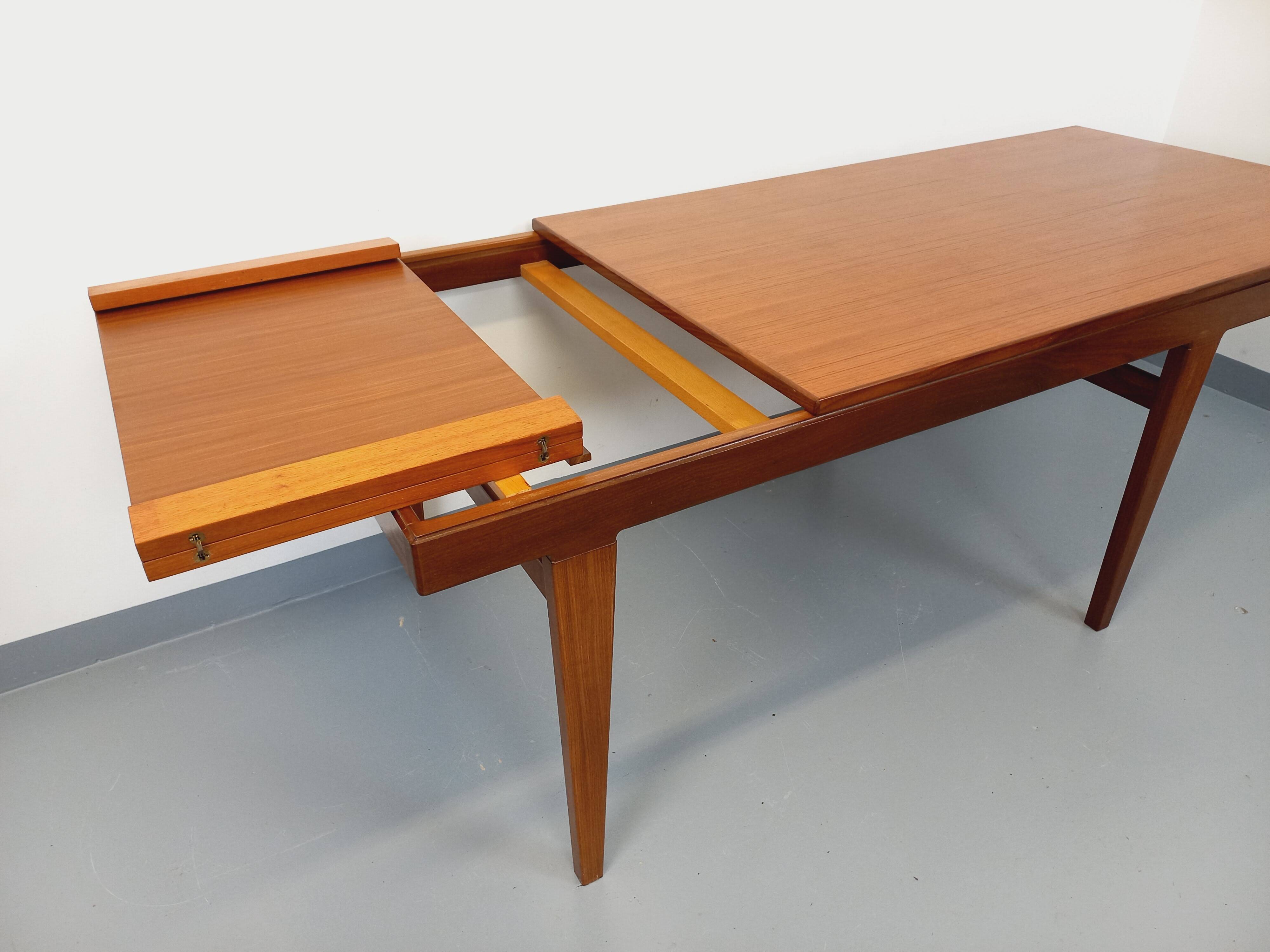Vintage Scandinavian 50s 60s teak dining table with extension