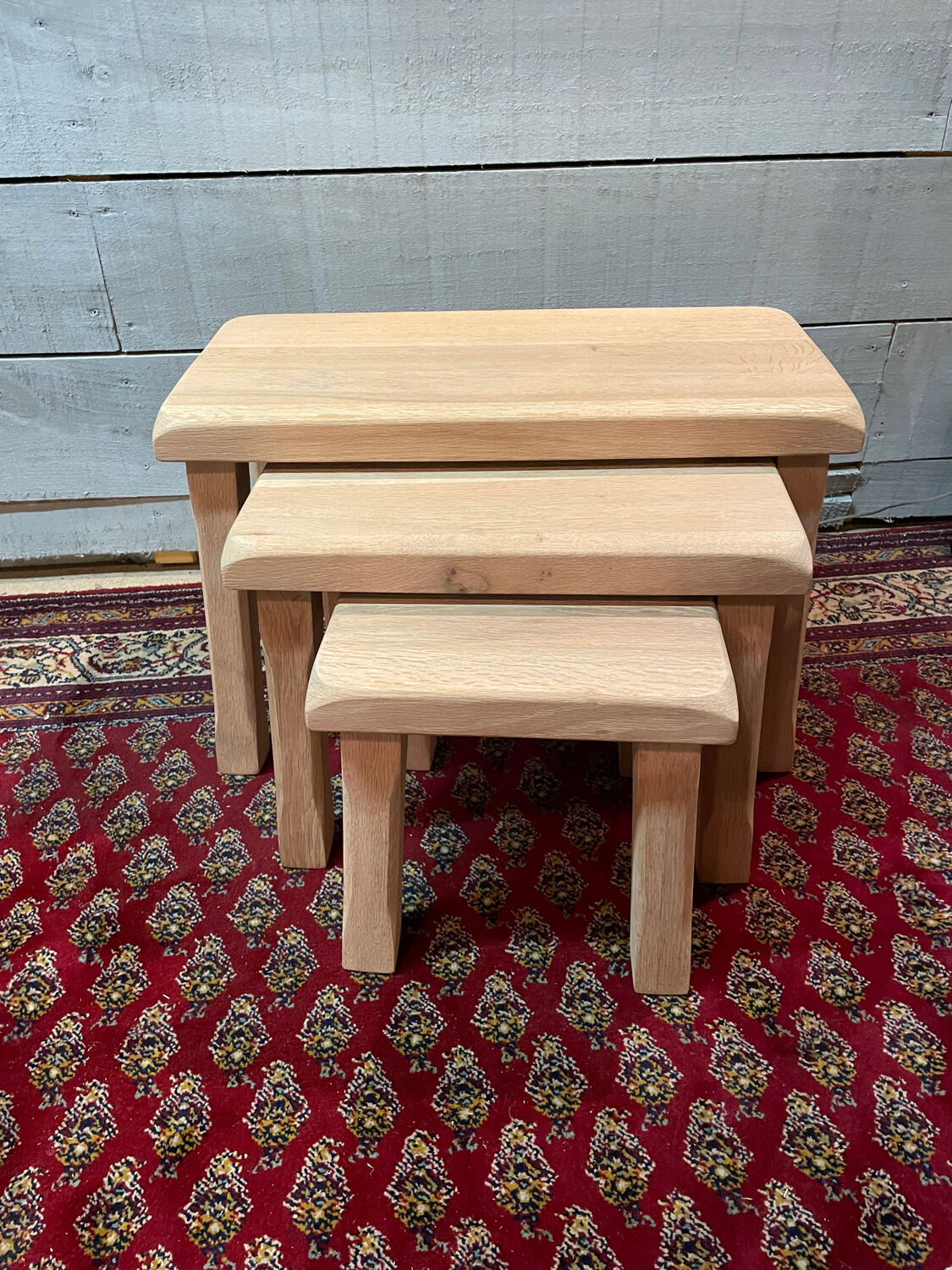 Vintage light wood nesting trio table