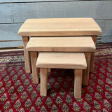 Vintage light wood nesting trio table