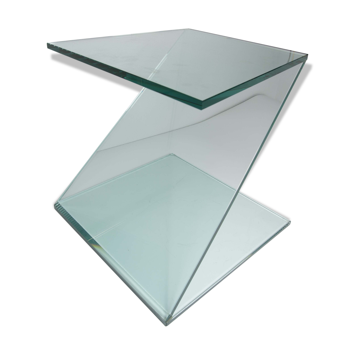 Z-shaped tempered glass side table