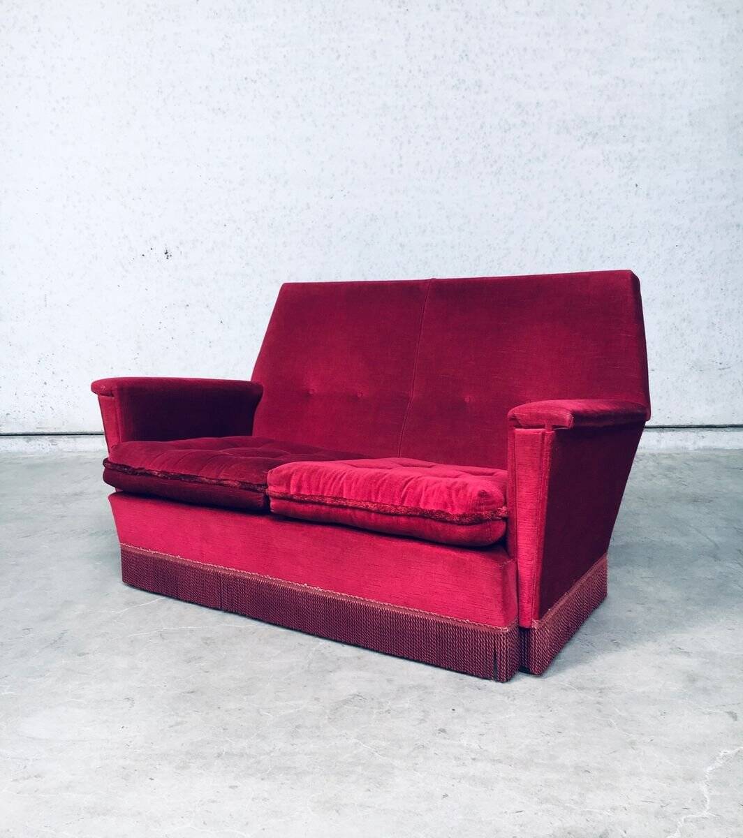 Hollywood Regency Style Fuchsia Velvet 2-Seat Sofa with Fringe, 1960s