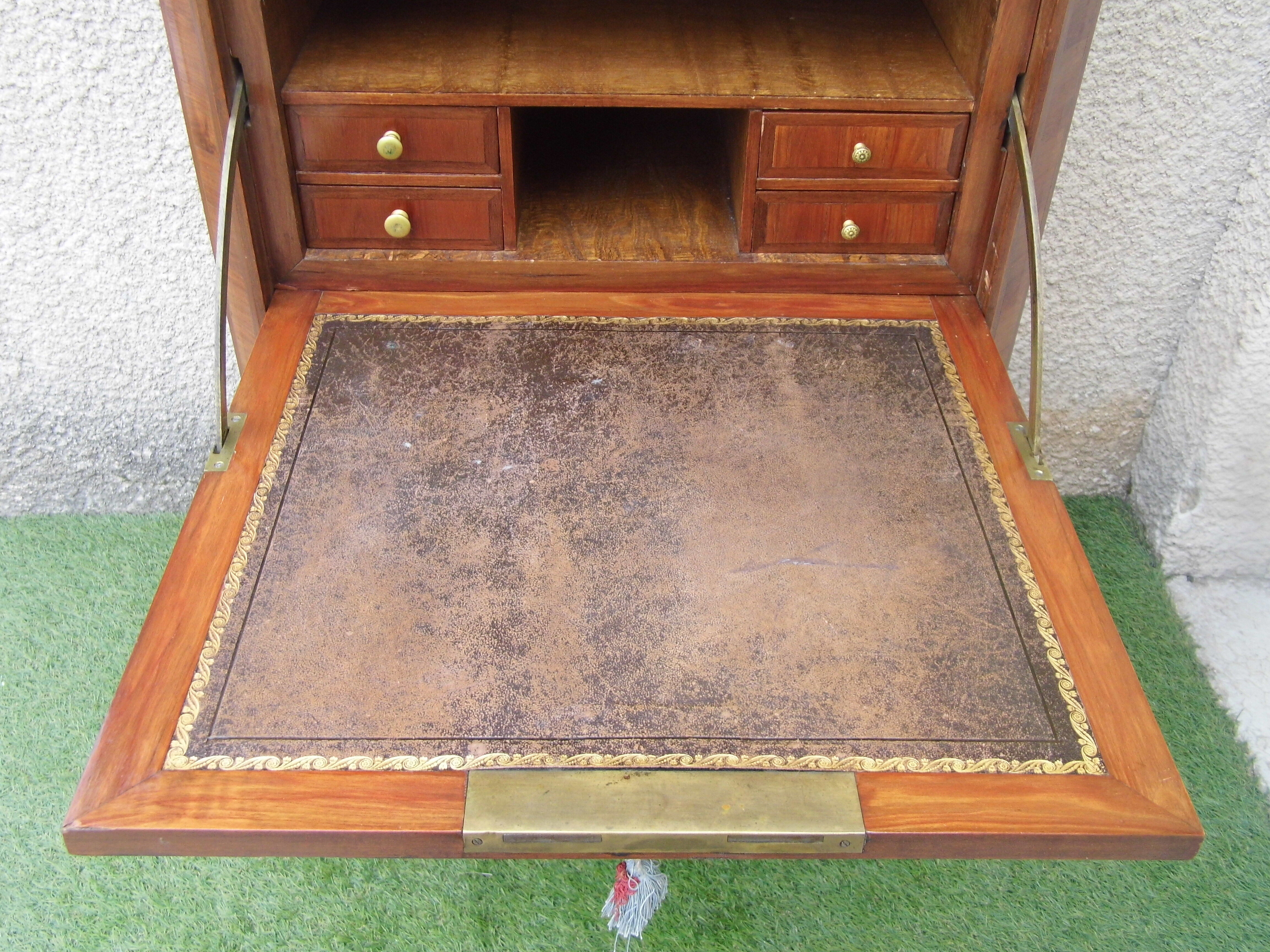 Writing desk louis xvi marquetry rosewood top royal red marble