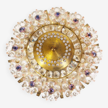 Plafonnier en cristal floral du début des années 1950 par palwa