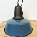 Industrial Blue Enamel Factory Lamp with Cast Iron Top, 1960s