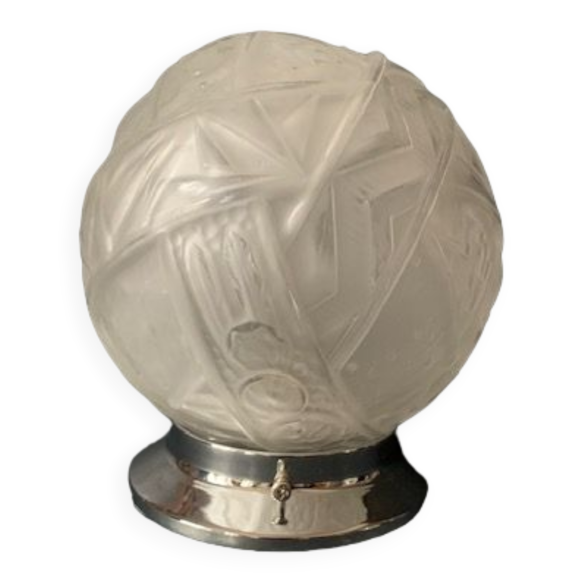 Antique art deco lamp, molded glass globe lamp 1930, France