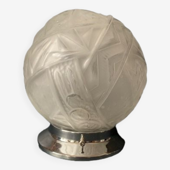 Lampe ancienne art déco, lampe globe en verre moulé 1930, France