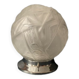 Antique art deco lamp, molded glass globe lamp 1930, France
