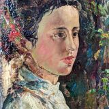 Acrylic on wood old portrait vintage painting country decoration
