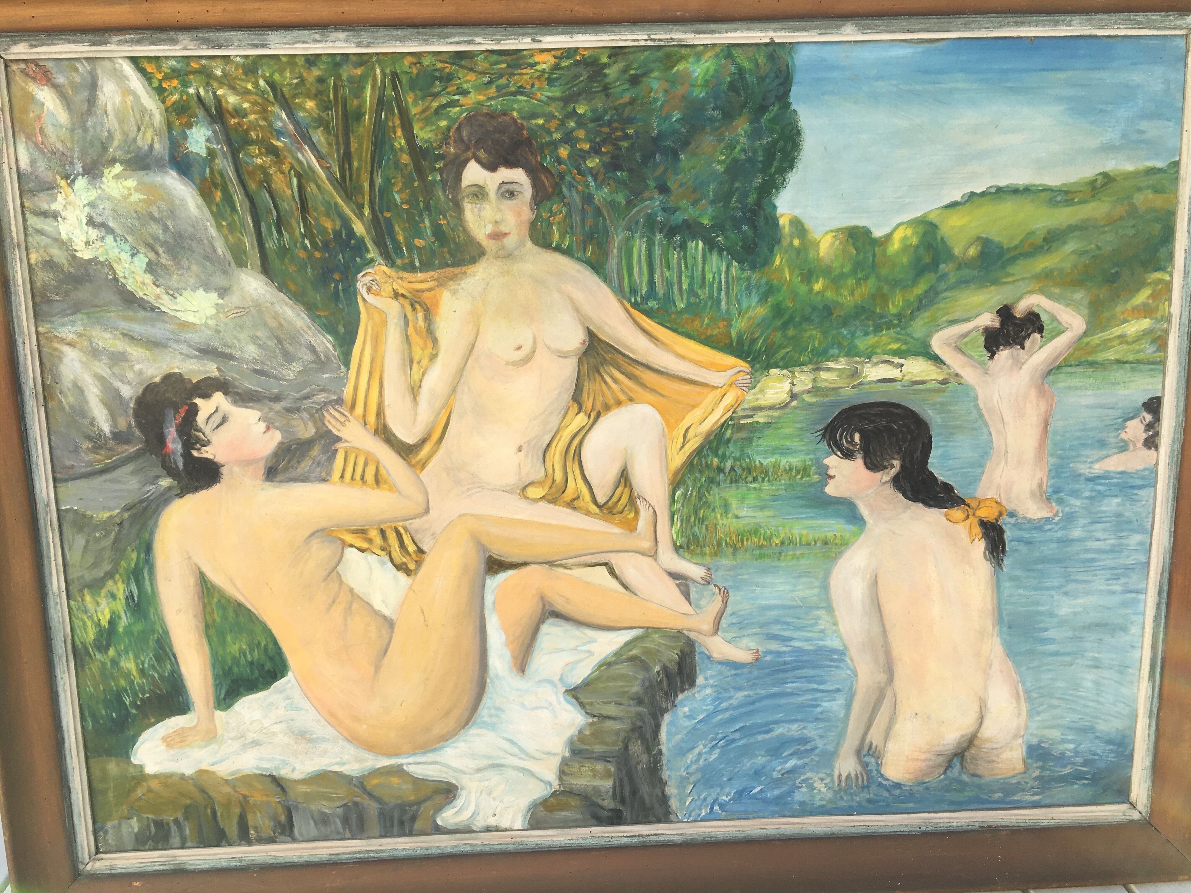Painting on Art Deco isorel "Les Baigneuses"