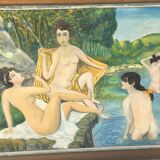 Painting on Art Deco isorel "Les Baigneuses"