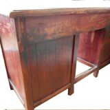 Bureau ancien rouge vieux teck patine et piece d'origine inde