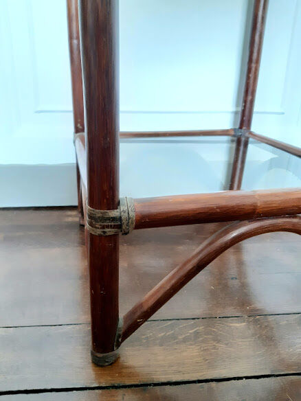 Rattan shelf and smoked glass 1970