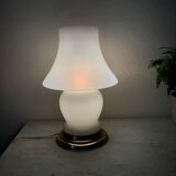 Vintage opaline and brass mushroom lamp