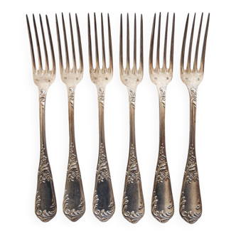 Set of 6 art nouveau forks in silver metal