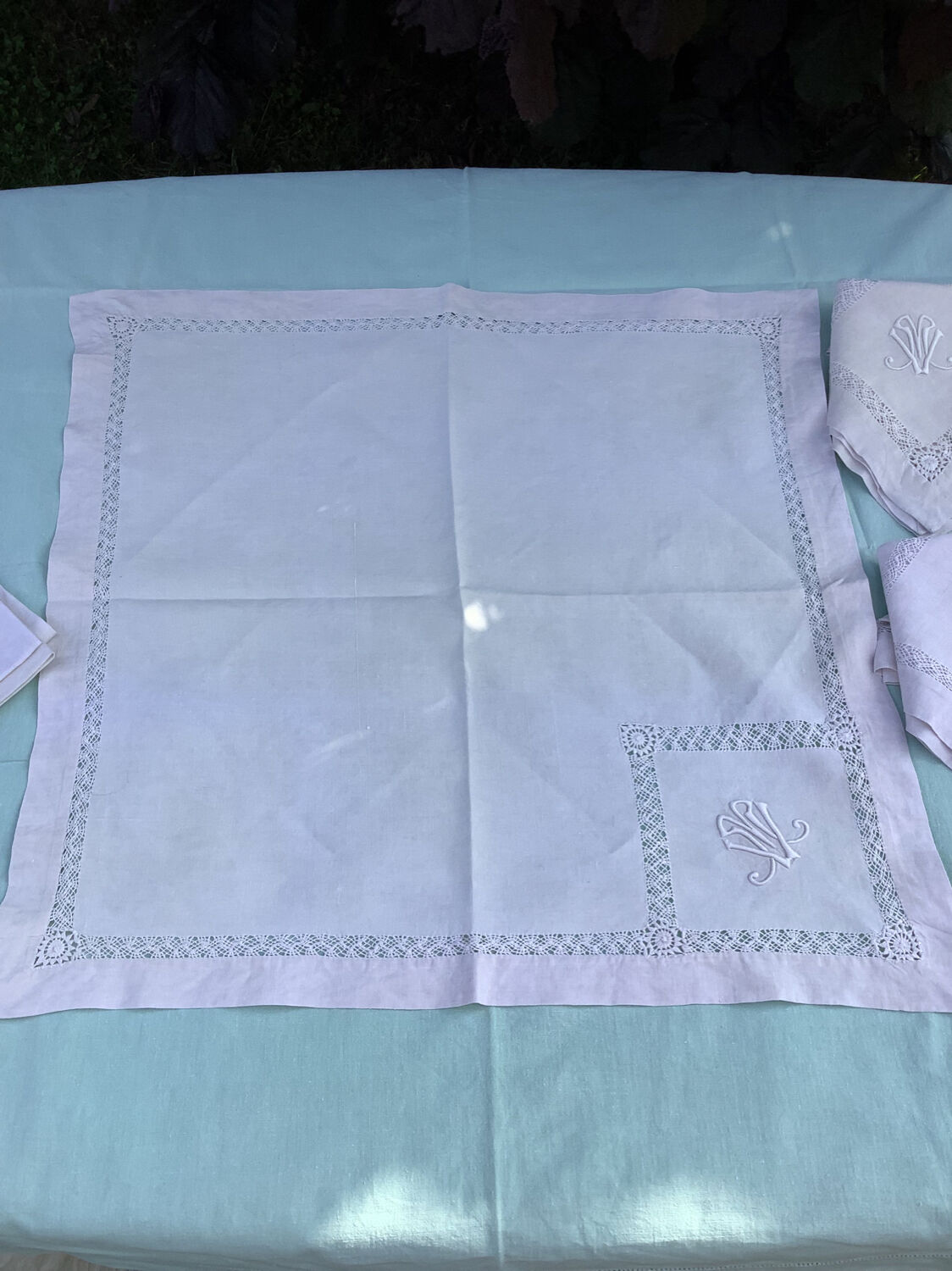 6 Antique Linen Napkins monogram