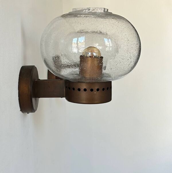 Paire d’appliques vintage, cuivre et verre bullé, BEGA Allemagne 1970