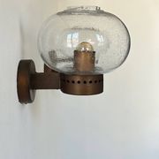 Pair of vintage wall lights, copper and bubbled glass, BEGA Germany 1970