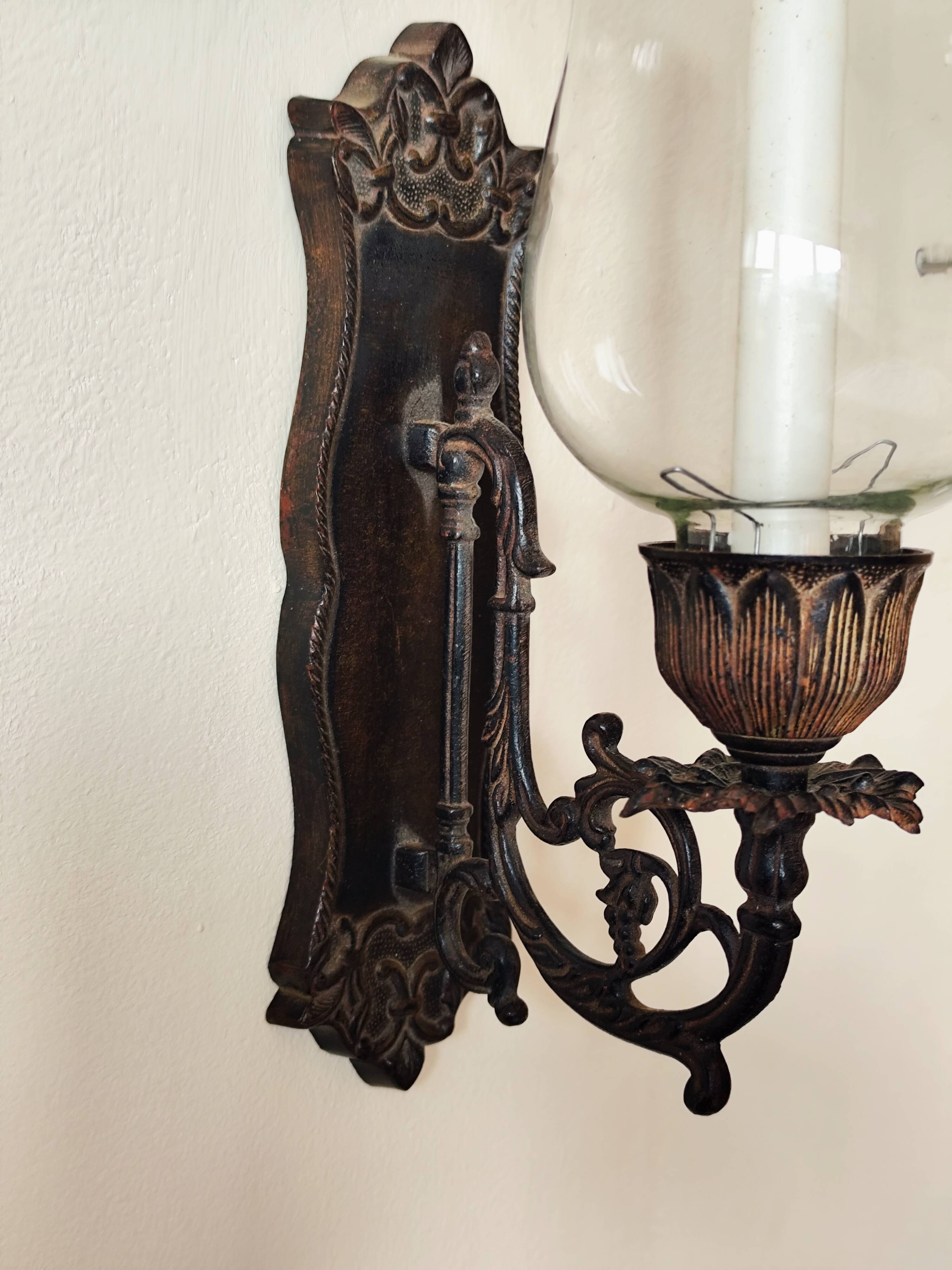 Wrought iron wall light - wall candle holder and glass tulip