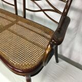 Bench in turned wood and canework by Thonet, Austria