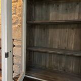 Charming vintage display cabinet in greige solid wood, castle charm.