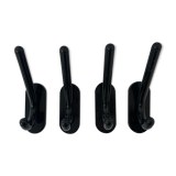Set of 4 con & con Italian black wall coat / towel hangers , 1970’s