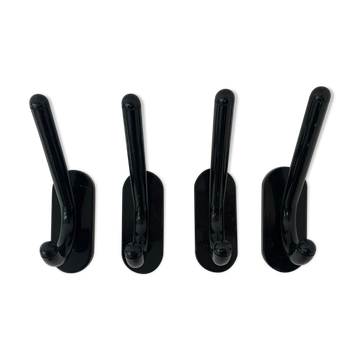 Set of 4 con & con Italian black wall coat / towel hangers , 1970’s