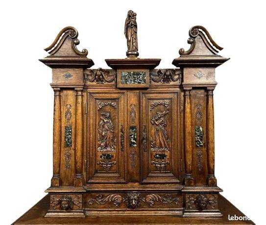 Attributed to La Maison Ribaillier: Bellifontain cabinet in oak and marble