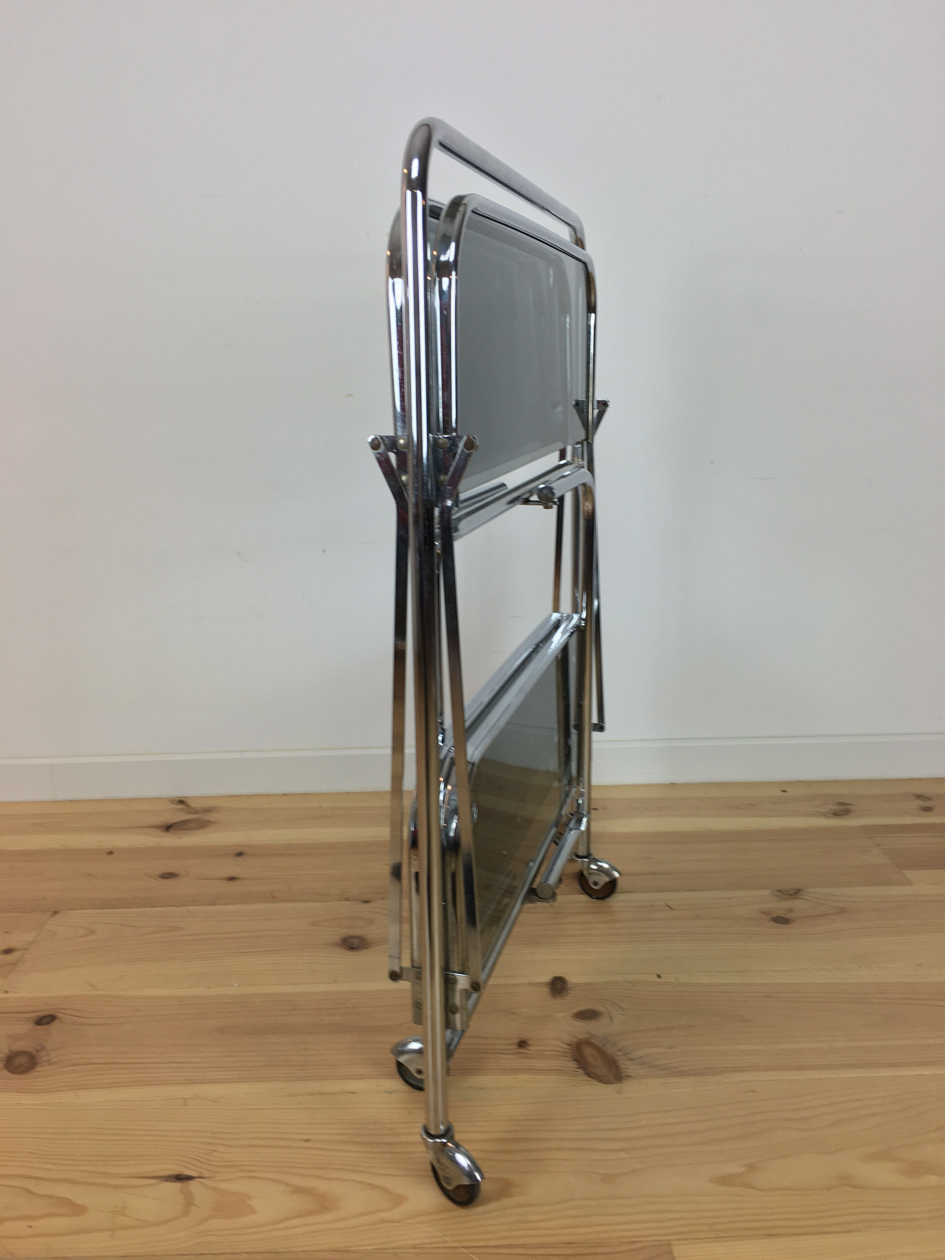 70s chrome folding dessert, smoked glass bar
