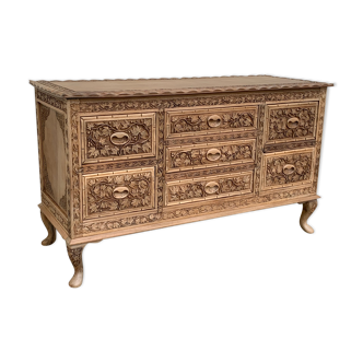 Carved solid Padouk chest of drawers 1950
