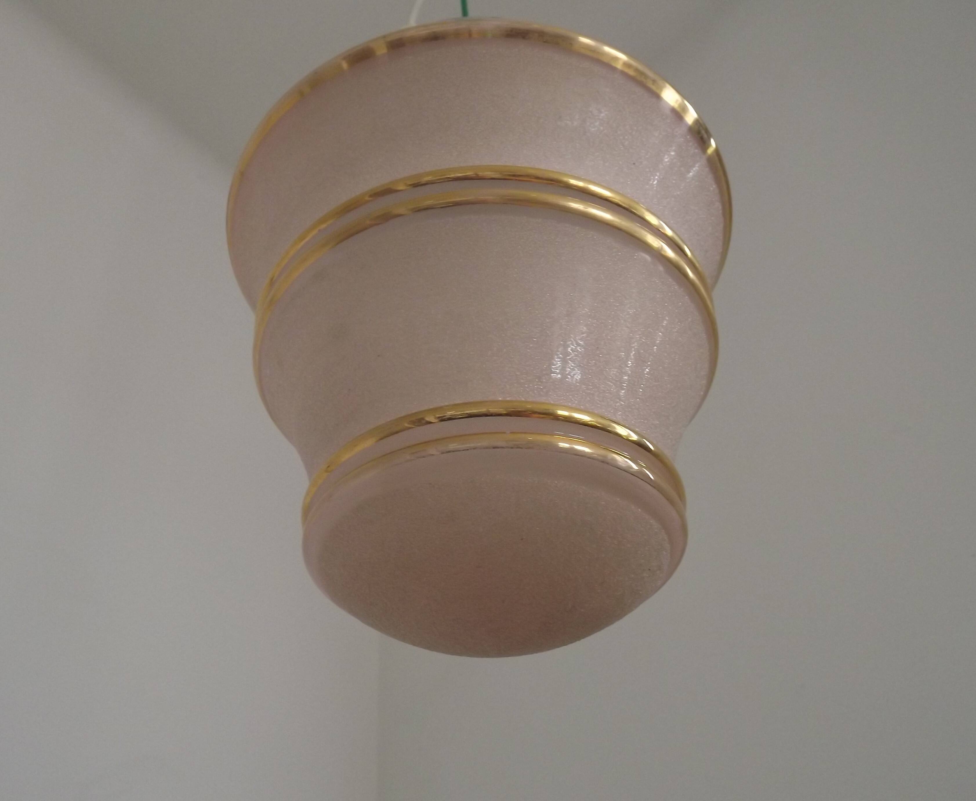 Ceiling light / Art Deco lamp in pink and gold with a glass shade - Silver Fitter