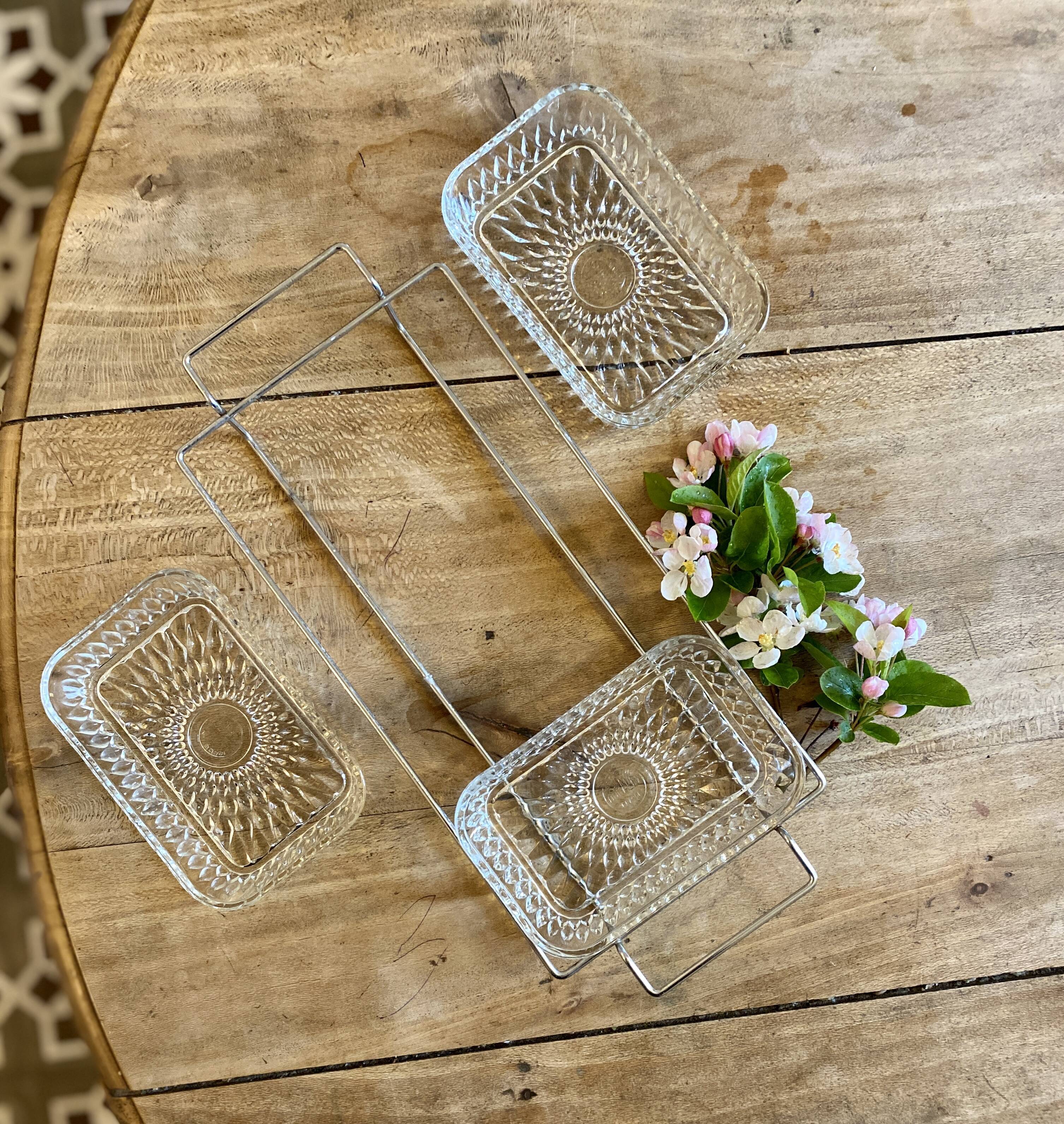 Duralex vintage glass and silver metal tray/servant