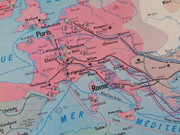 Ancienne carte MDI d'histoire : Les croisades-Les centres culturels en France