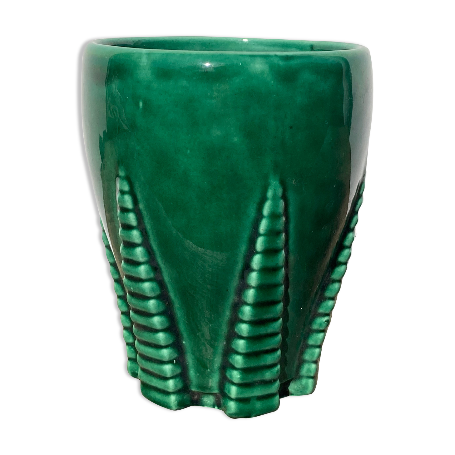 Green art deco ceramic vase