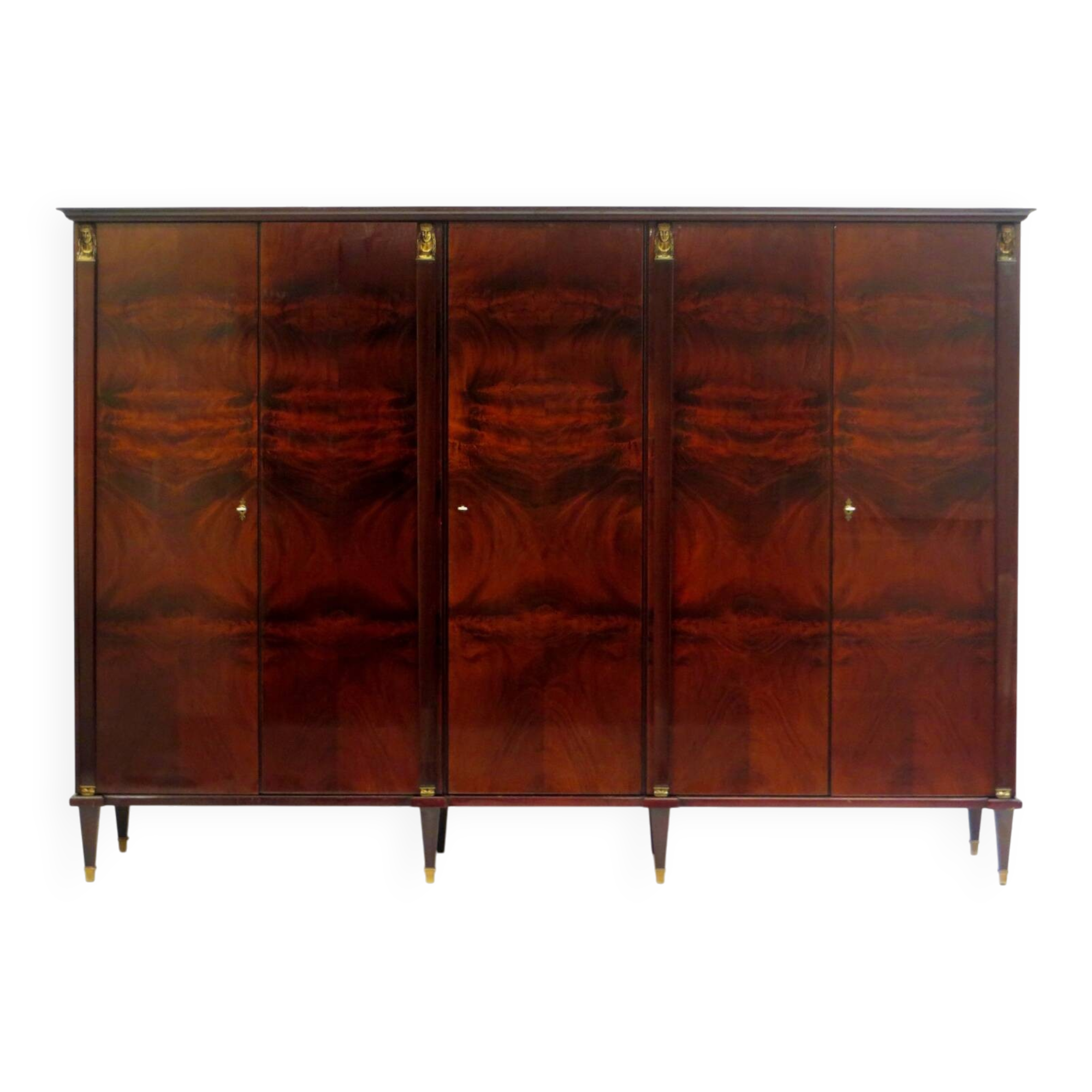 Large 5-door Art Deco wardrobe in flame mahogany, 1920s – 1930s