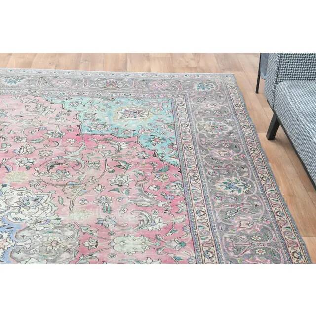 1970s Vintage Persian Handmade Wool Pink Area Rug 292x387