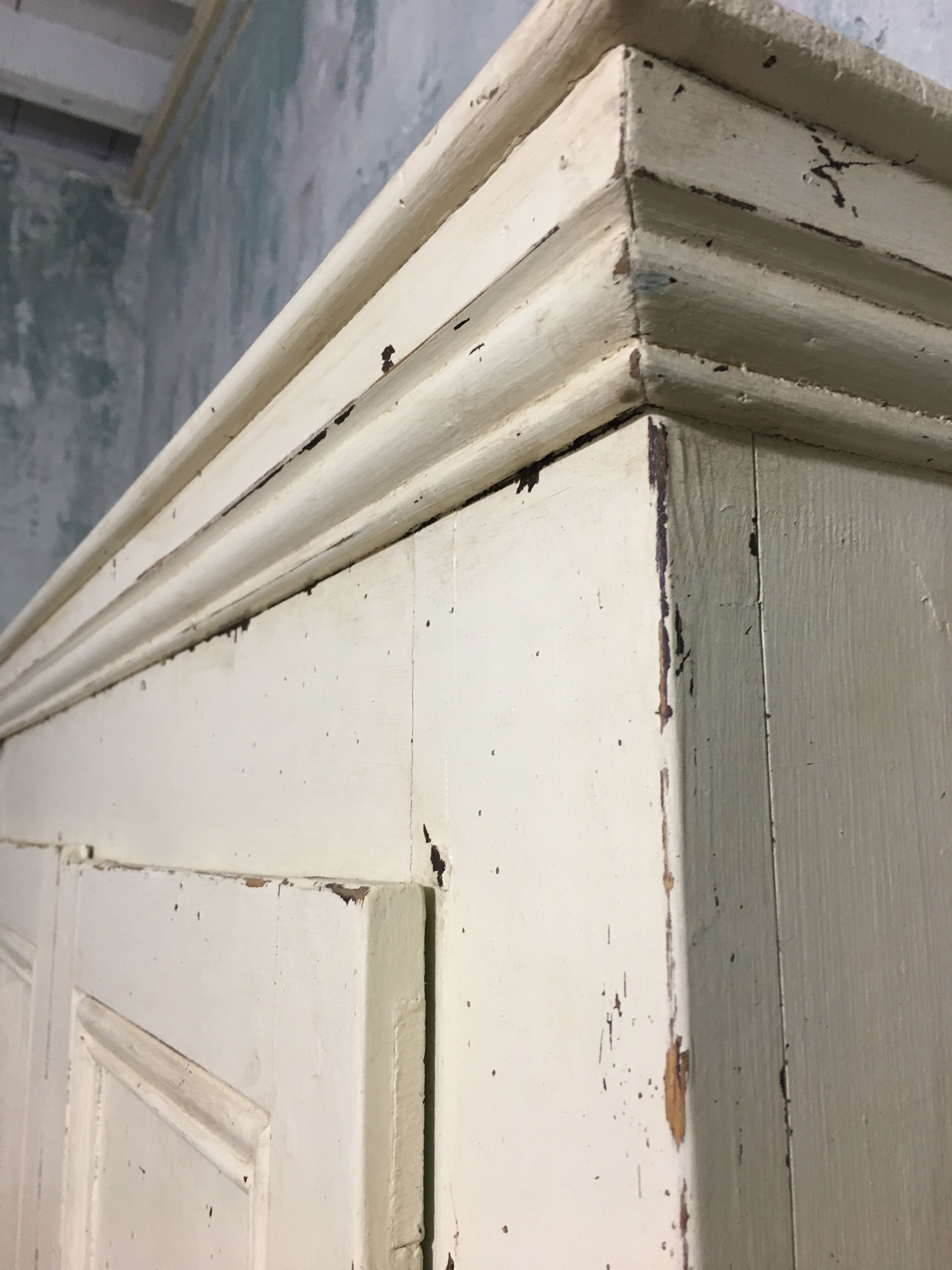 Old wardrobe, aged white patina