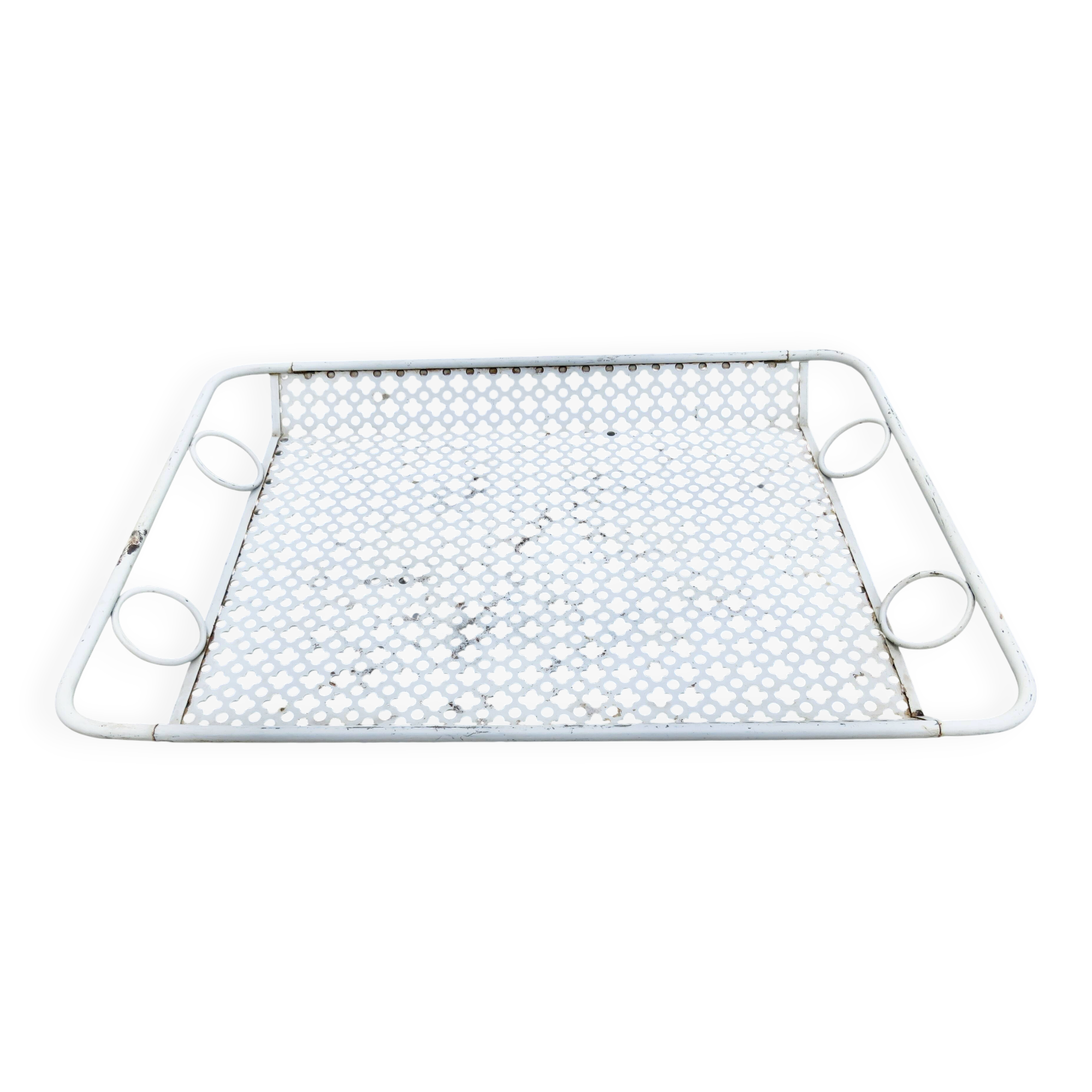 Mathieu Mategot perforated metal plateau, white clover, from the 1950s or 1960s.
