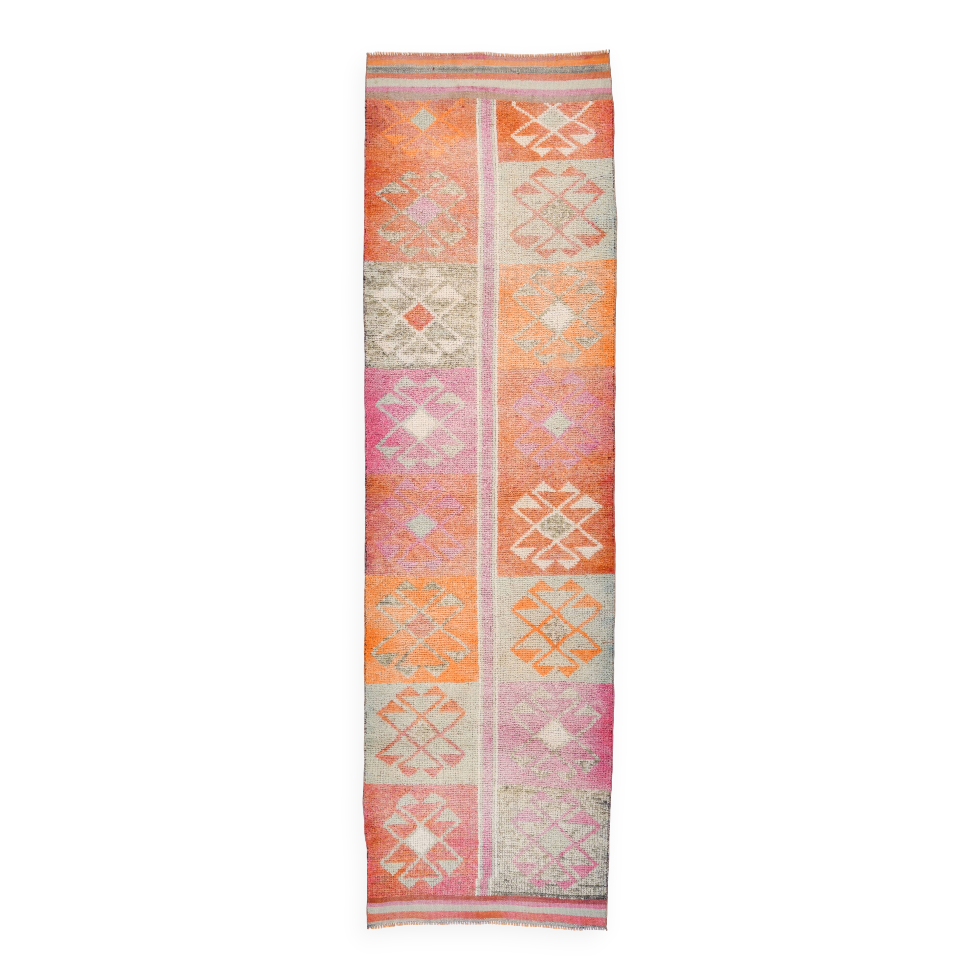 3x10 Turkish Pink & Orange Vintage Runner Rug, 91x316Cm
