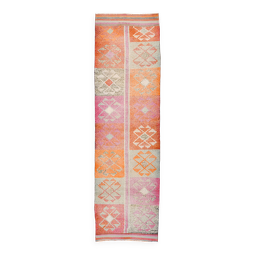 3x10 Turkish Pink & Orange Vintage Runner Rug, 91x316Cm