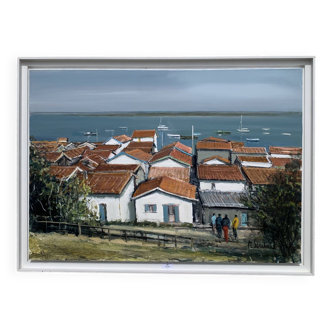 Huile sur toile signée Dubois Ph. "l'Herbe, Le Bassin d'Arcachon"