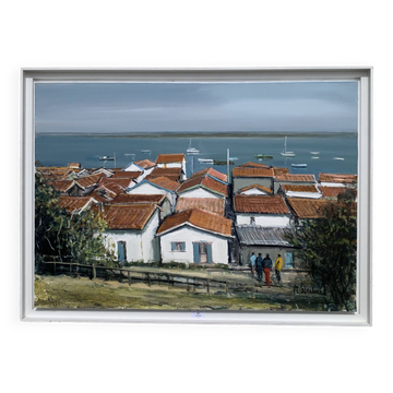 Dubois Ph. "l'Herbe, Le Bassin d'Arcachon" Oil On Canvas Signed